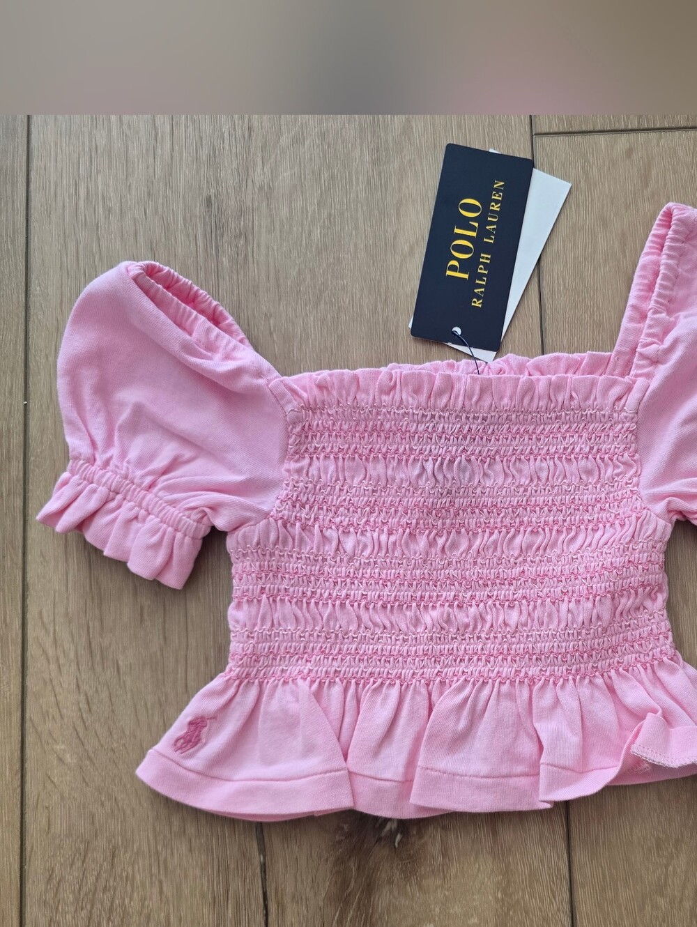 Polo Ralph Lauren Girls Smocked Cotton Jersey Peplum Crop Top 2 3 Pink